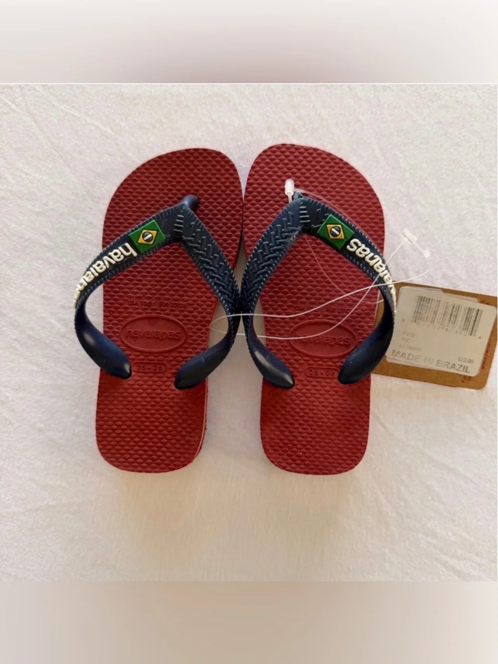 Havaianas Kids Red Flip Flops with Navy Straps and Brazil Flag 10 C Kids